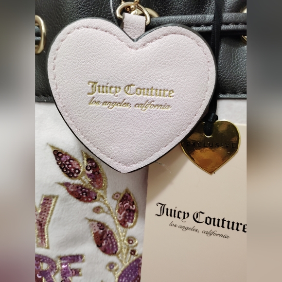 *Juicy Couture* DAYDREAMER *BLING* LOGO Black Pink Lilac With A Bow Tote🩷💜🖤 - Picture 5 of 12